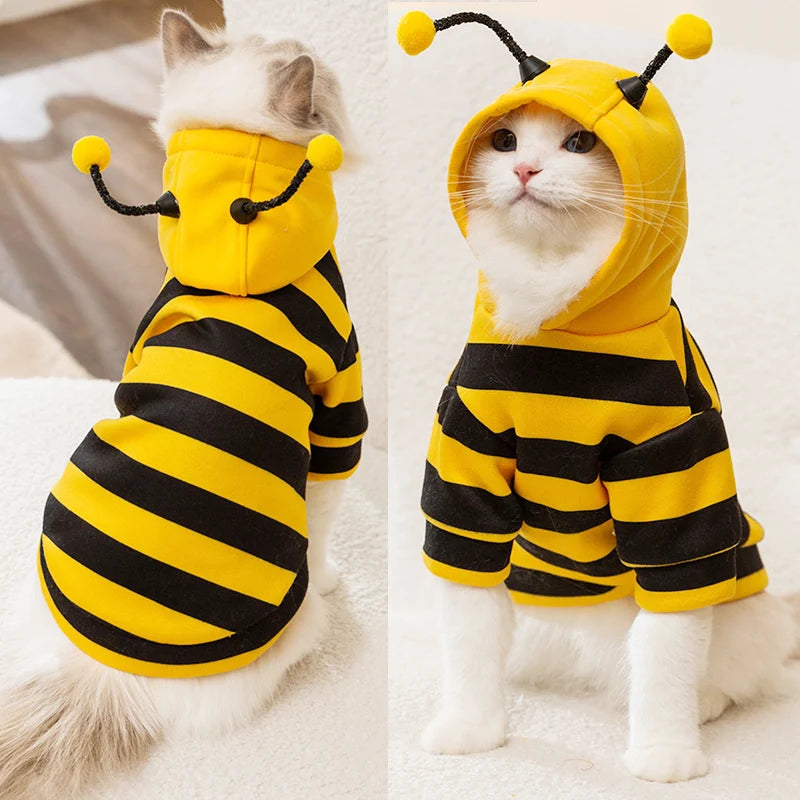 Striped Bee Cat Costume Hoodie – Adorable Hooded Outfit for Cats & Kittens, Easter & Halloween Ready